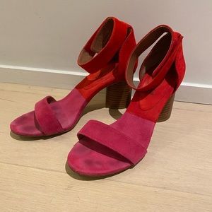 Jeffrey Campbell pink & red suede Purdy heels